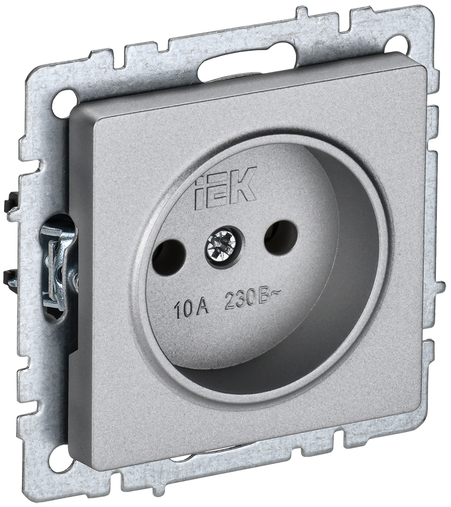 Розетка одинарная 10А BRITE IEK алюминий в Чите
