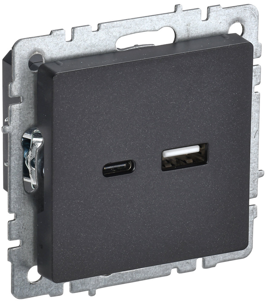 Розетка USB A+C 18Вт BRITE IEK черная в Чите
