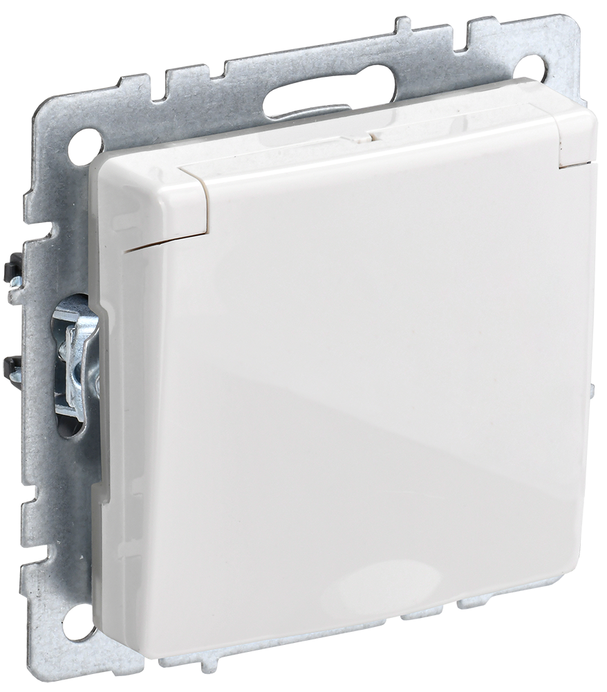 Розетка одинарная с з/к со шторками с крышкой 16А IP44 BRITE IEK белая в Чите