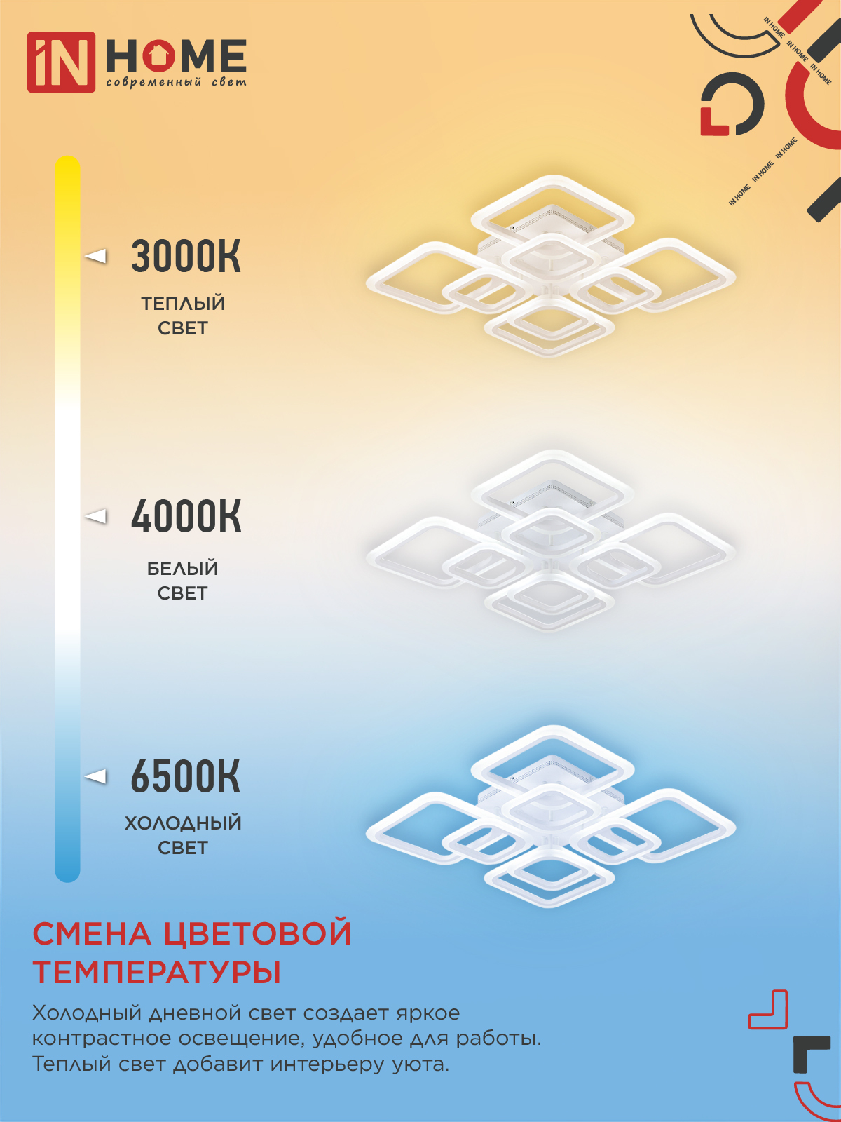 Светильник светодиодный ELEGANT ARIS-W 120Вт 230В 3000-6500K 590х590х130мм c пультом ДУ белый IN HOME в Чите
