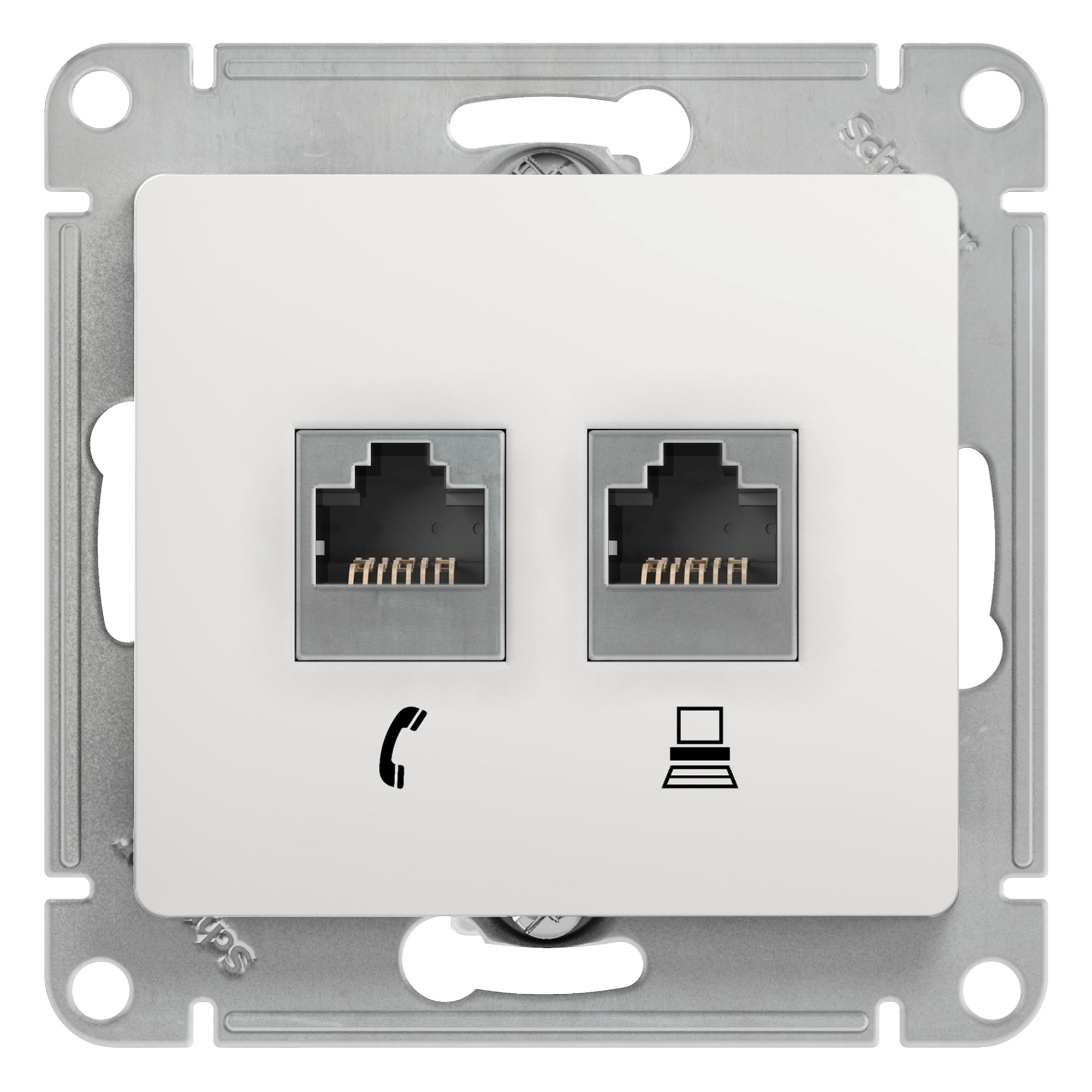 Розетка двойная телефонная компьютерная RJ11+RJ45 Glossa SE белая в Чите
