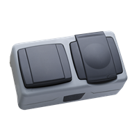 Блок розетка одинарная с з/к с крышкой+выключатель одноклавишный накладной Makel IP55 серый в Чите