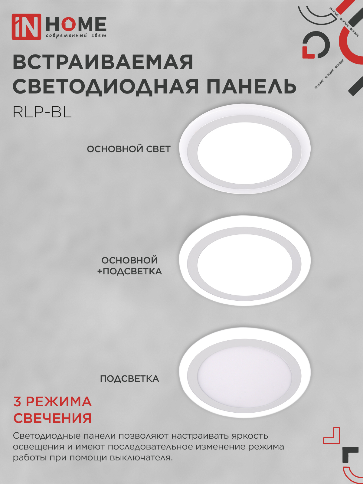 Панель светодиодная встраиваемая круглая RLP-BL 24Вт 230В 4000К 1440Лм 245мм с подсветкой белая IP20 IN HOME в Чите