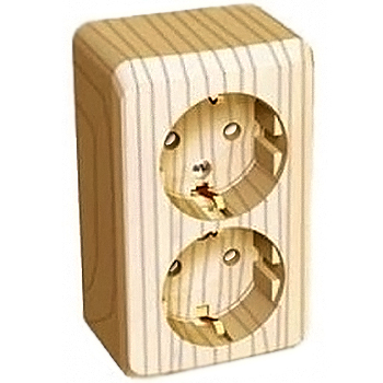 Розетка двойная ЭТЮД SE накладная со шторками с заземлением сосна в Чите