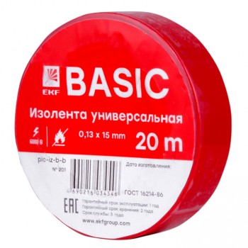 Изолента класс В 0,13х15мм 20 метров красная EKF Basic в Чите