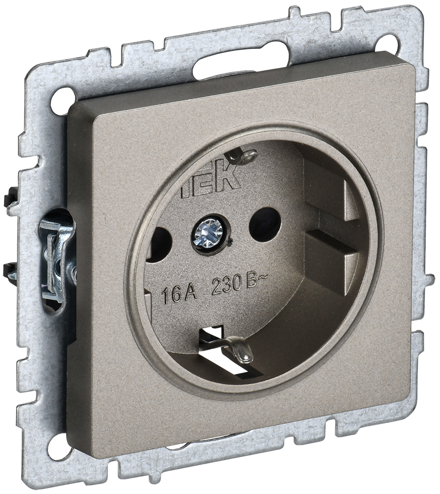 Розетка одинарная с з/к со шторками 16А BRITE IEK шампань в Чите