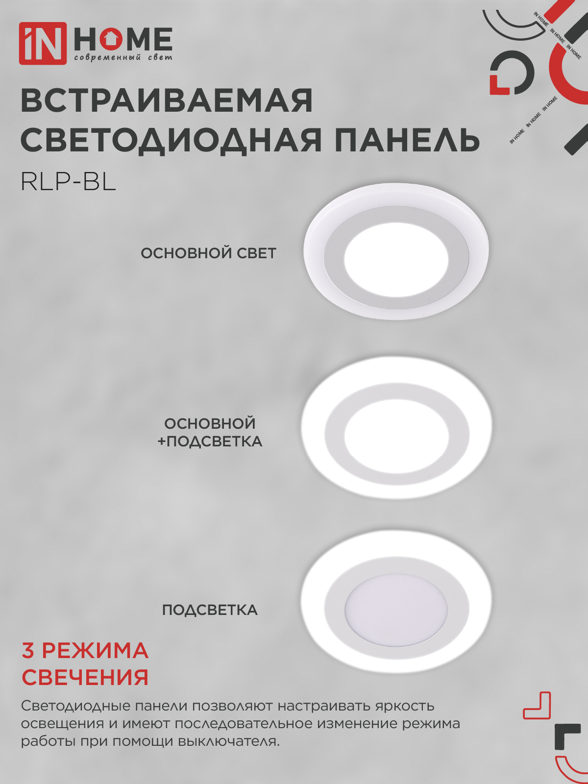 Панель светодиодная встраиваемая круглая RLP-BL 9Вт 230В 4000К 540Лм 145мм с подсветкой белая IP20 IN HOME в Чите