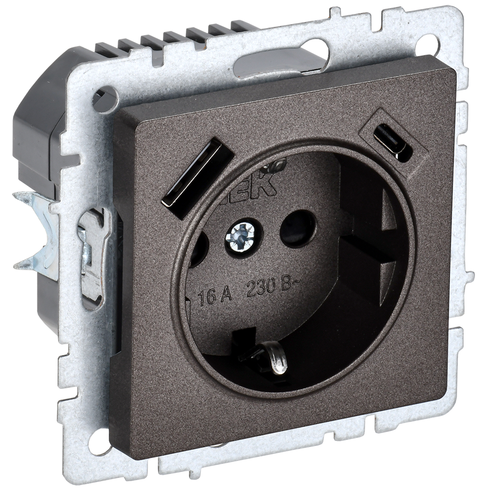 Розетка одинарная с з/к со шторками 16А с USB A+C 18Вт BRITE IEK бронза в Чите