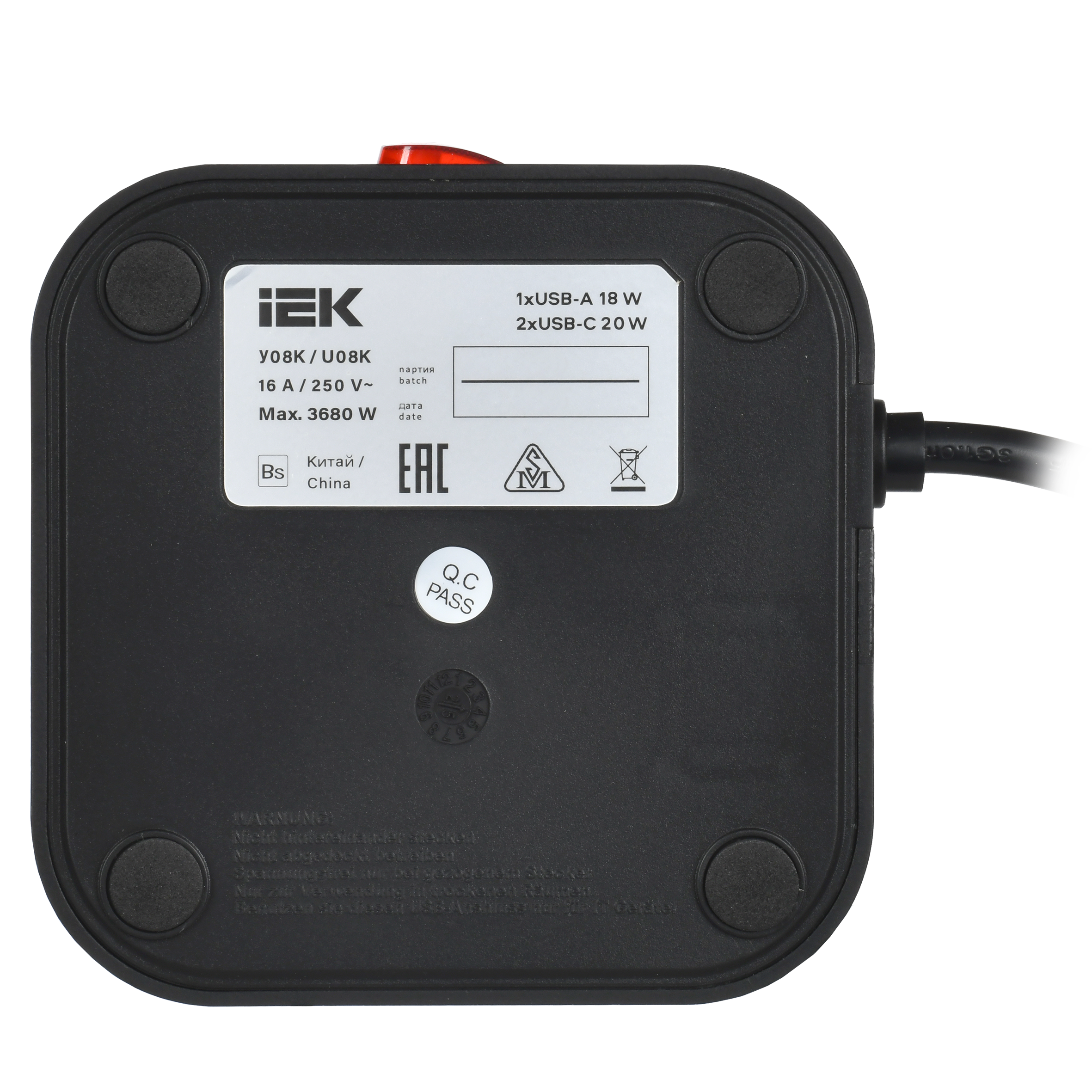 Удлинитель DOMINIC У08K 1,5м 3х1мм2 USB A+C 20Вт черный IEK в Чите