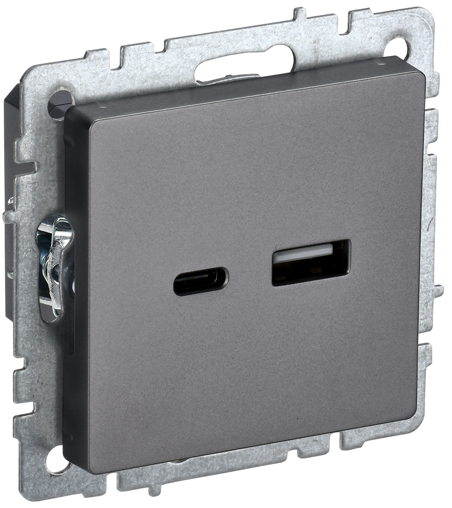 Розетка USB A+C 18Вт BRITE IEK сталь в Чите