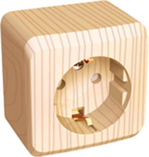 Розетка одинарная ЭТЮД SE накладная со шторками с заземлением сосна в Чите