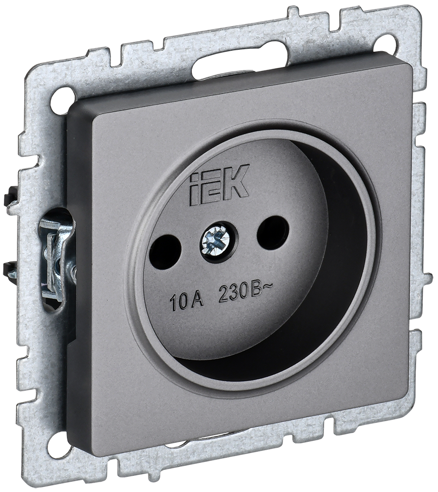 Розетка одинарная 10А BRITE IEK сталь в Чите