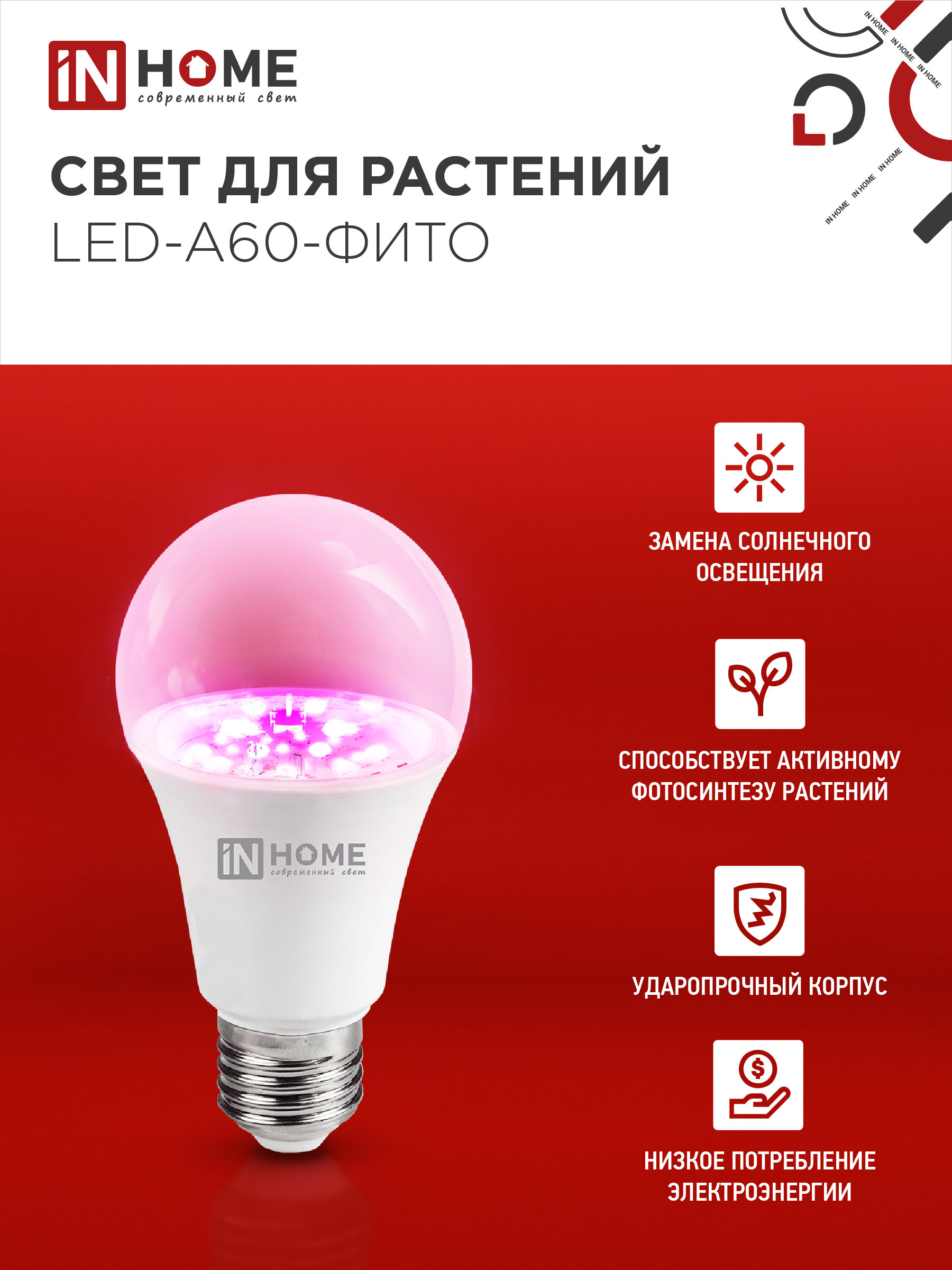 Лампа светодиодная LED-A60 STD-ФИТО красно-синий спектр 15Вт 230В Е27 IN HOME в Чите