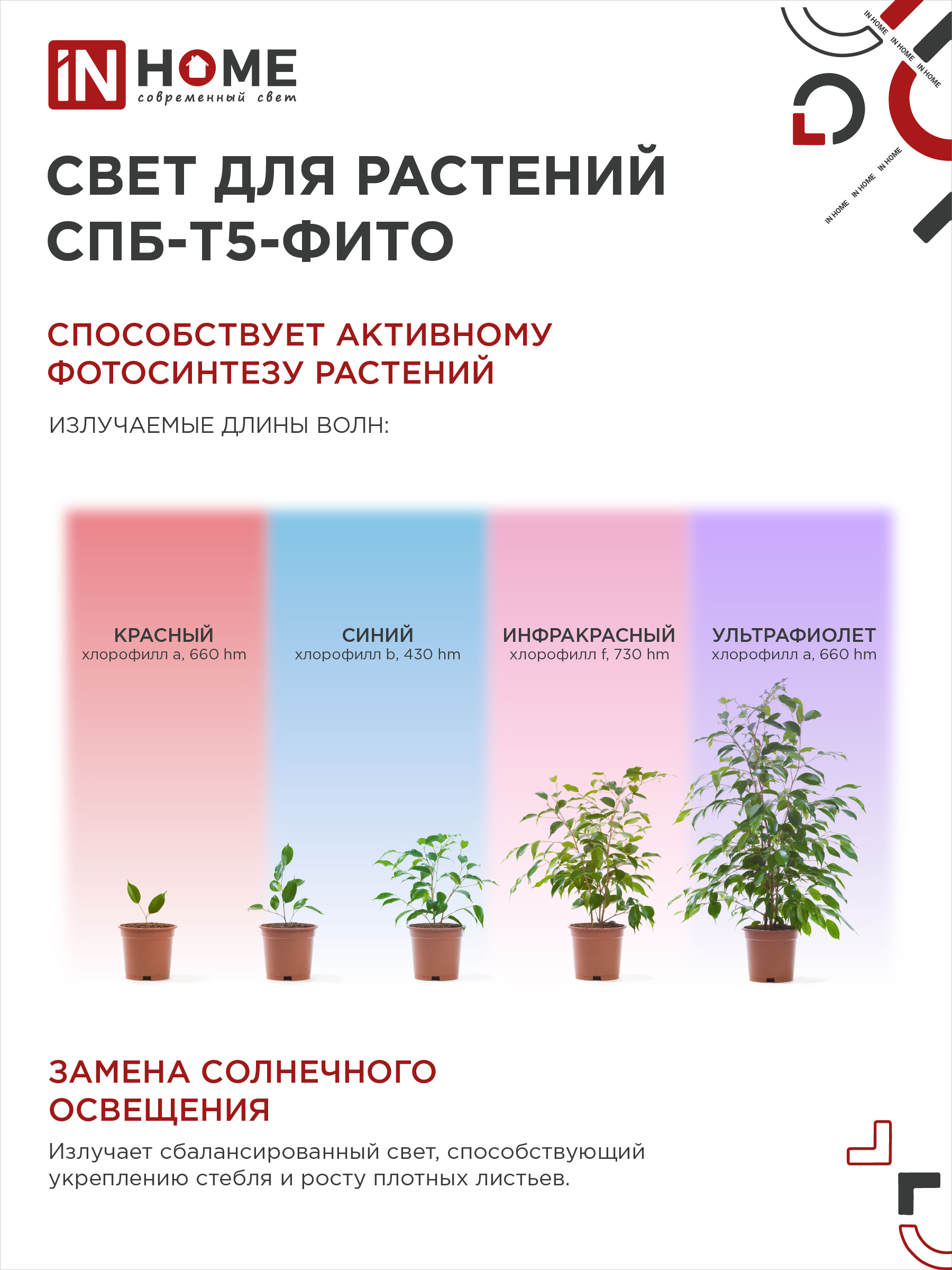 Светильник светодиодный СПБ-Т5 STD-ФИТО красно-синий спектр 20Вт 1200мм IN HOME в Чите
