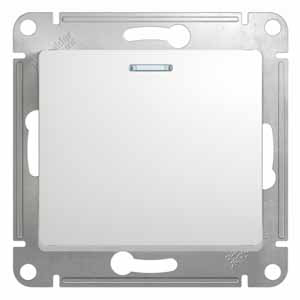 Выключатель одноклавишный Glossa SE с подсветкой белый в Чите