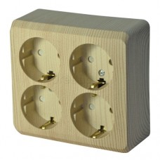 Розетка четырехместная ЭТЮД SE накладная со шторками с заземлением сосна в Чите