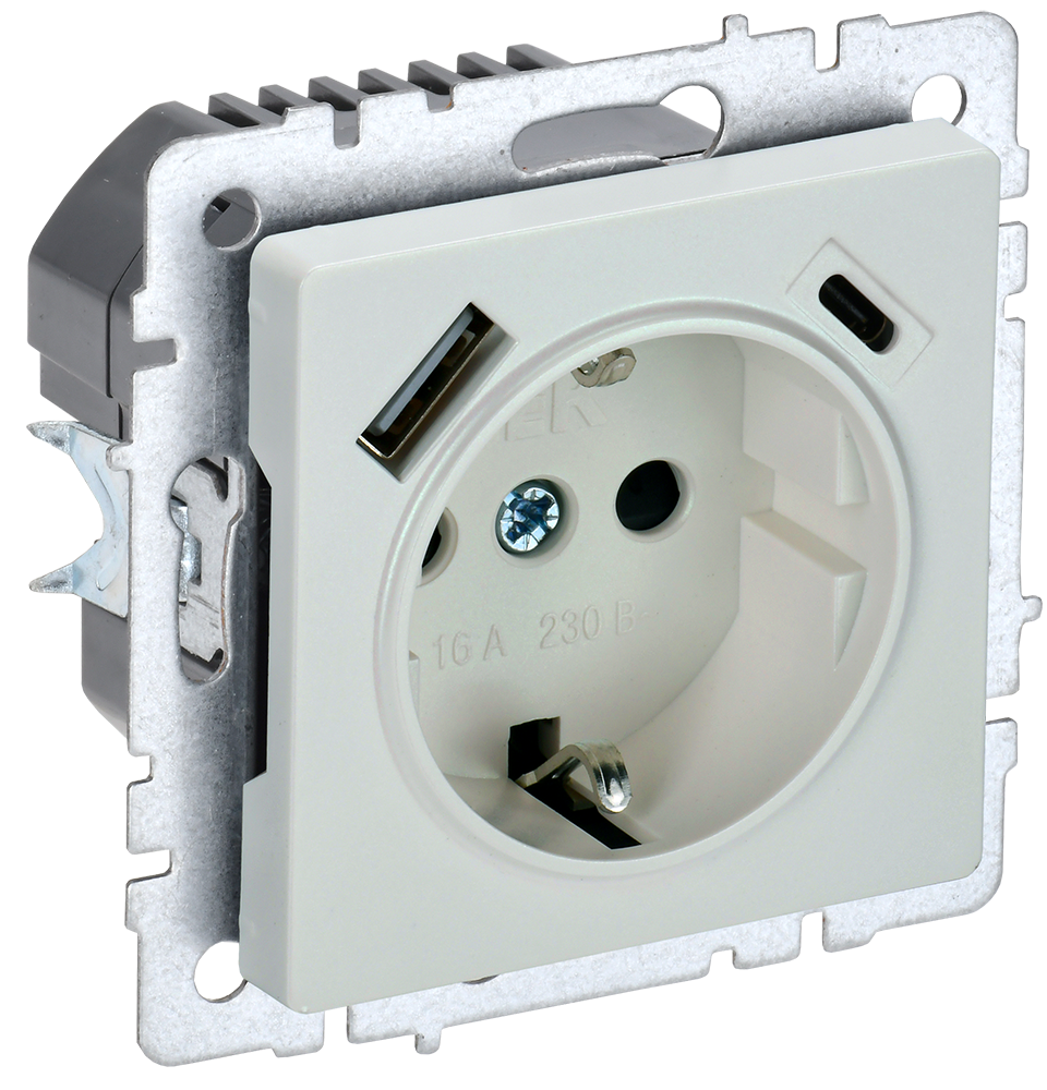 Розетка одинарная с з/к со шторками 16А с USB A+C 18Вт BRITE IEK жемчуг в Чите