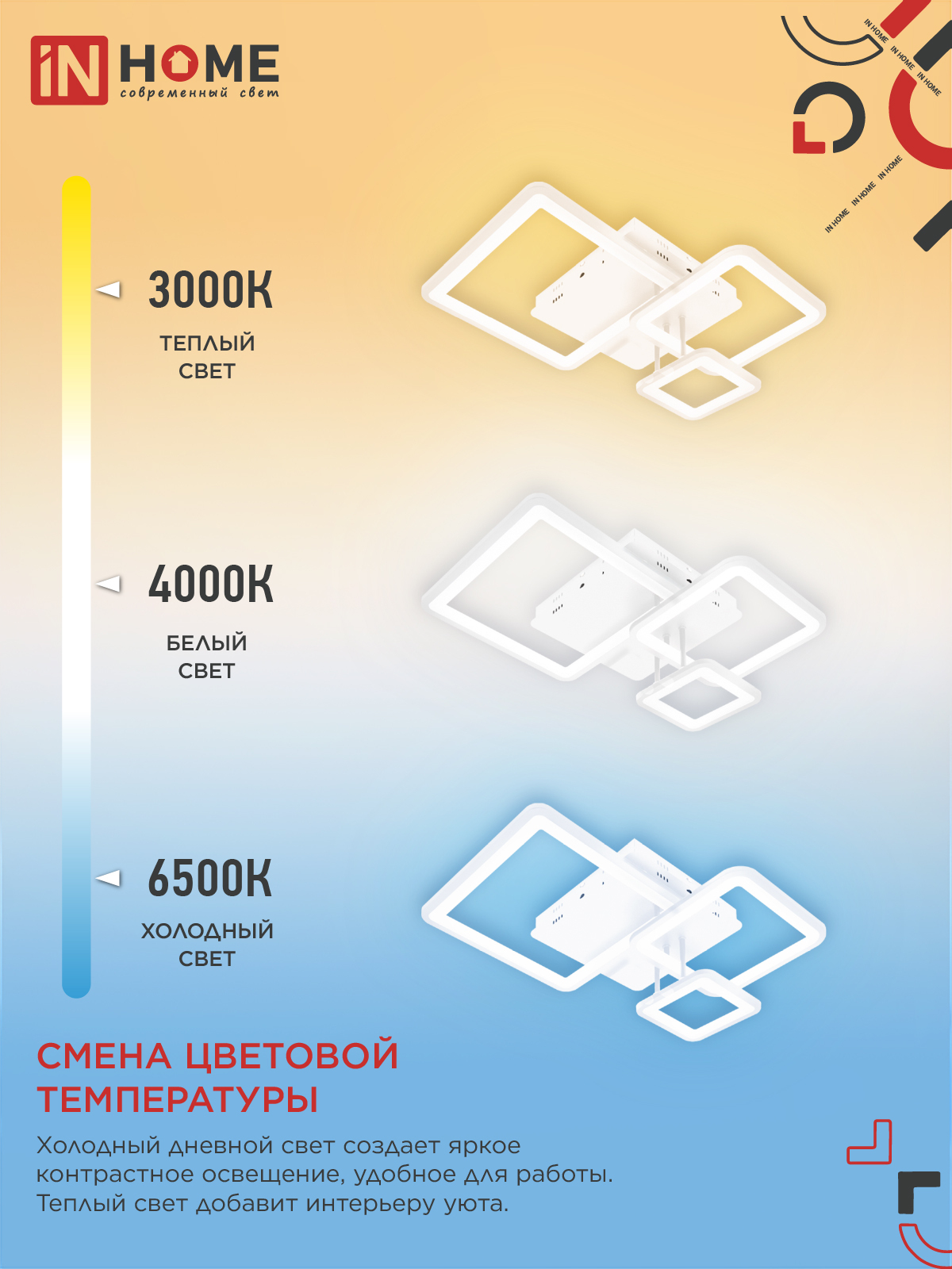 Светильник светодиодный ELEGANT ARISTO-W 60Вт 230В 3000-6500K 4700Лм 530х448х150мм пульт ДУ белый IN HOME в Чите