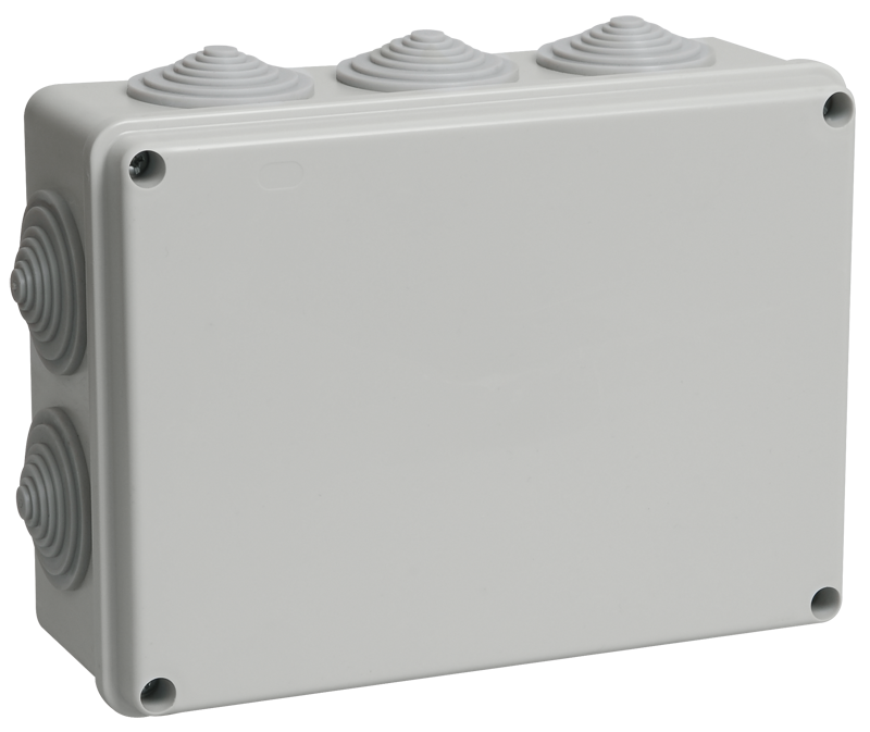 Коробка КМ41244 распаячная для открытой проводки 190х140х70 мм IP55 (RAL7035, 10 гермовводов) в Чите