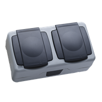 Розетка двойная с заземлением с крышкой накладная Makel IP55 серая в Чите