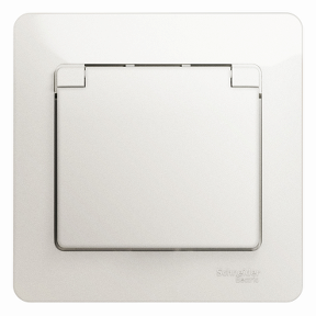 Розетка одинарная Glossa SE со шторками с крышкой с заземлением перламутр в сборе в Чите