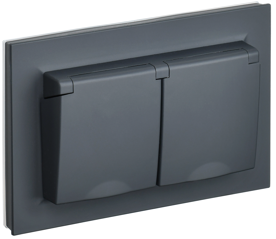 Розетка двойная с крышкой 16А IP44 BRITE IEK графит в сборе в Чите
