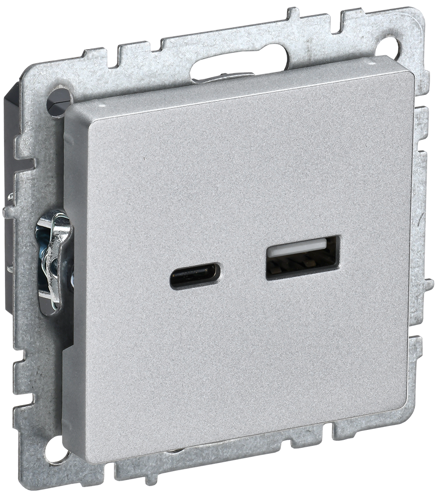 Розетка USB A+C 18Вт BRITE IEK алюминий в Чите