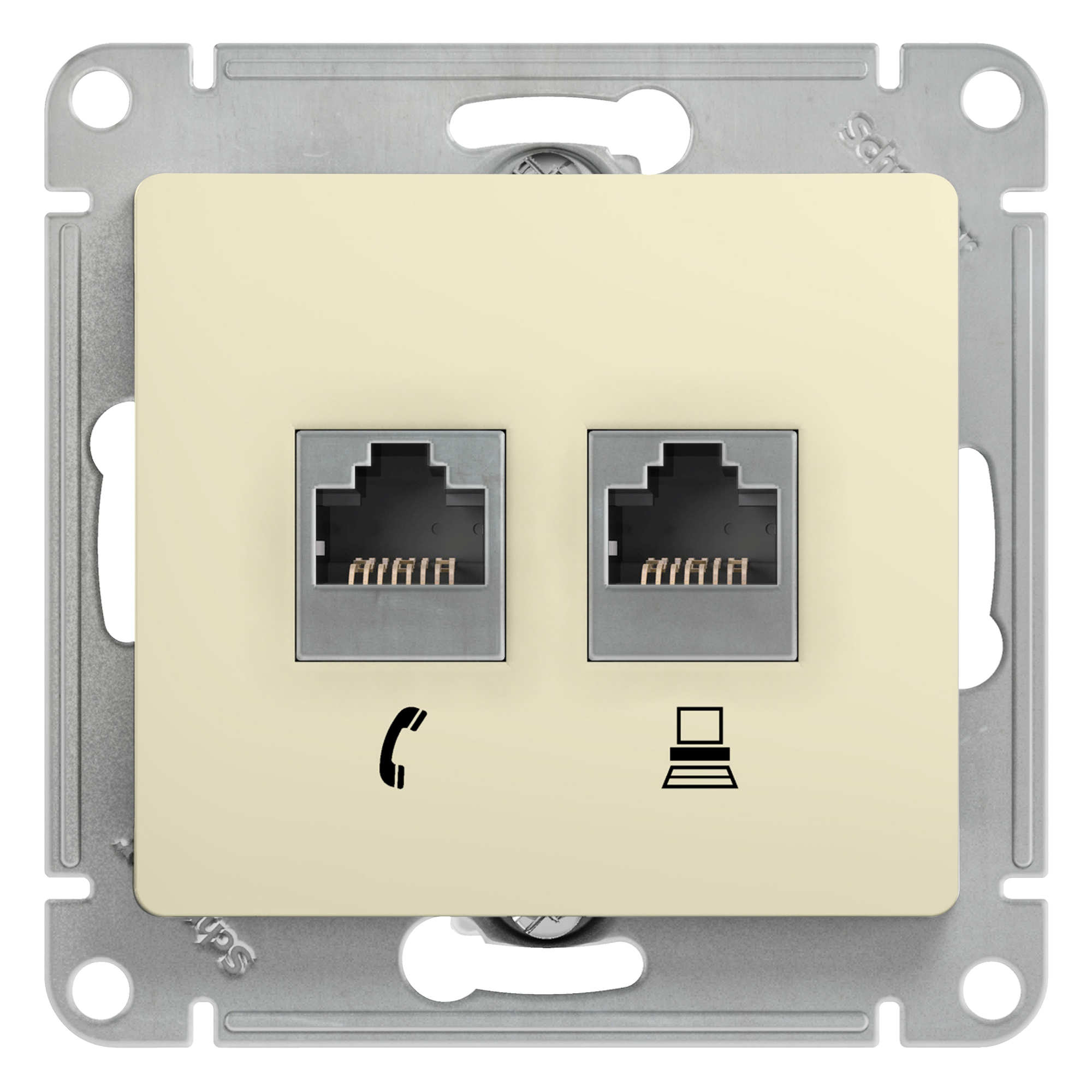 Розетка двойная телефонная компьютерная RJ11+RJ45 Glossa SE бежевая в Чите