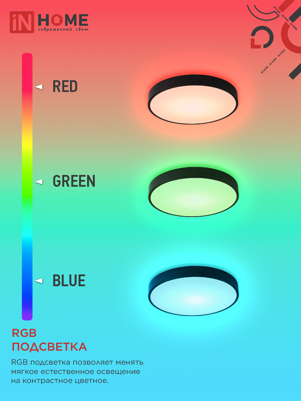 Светильник светодиодный SCANDY SIMPLE-125RGB-RCB 125Вт 230В 3000-6500K 10000Лм 400x50мм пульт ДУ черный IN HOME в Чите