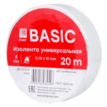 Изолента класс В 0,13х15мм 20 метров белая EKF Basic в Чите