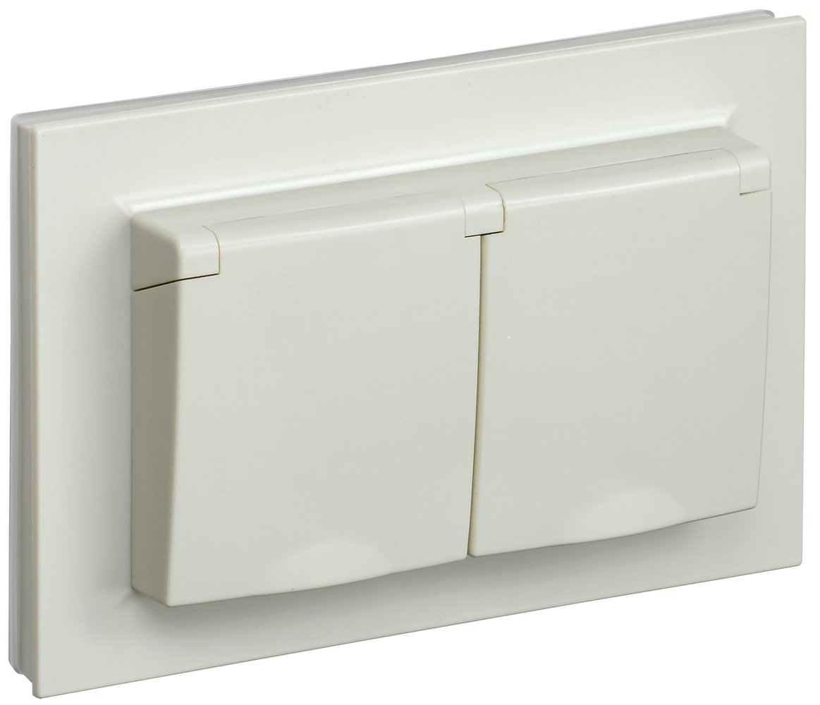 Розетка двойная с крышкой 16А IP44 BRITE IEK бежевая в сборе в Чите