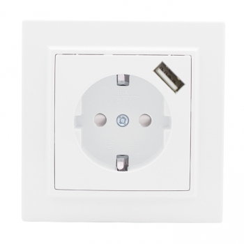 Розетка одинарная с USB со шторками с заземлением Минск EKF белая в Чите