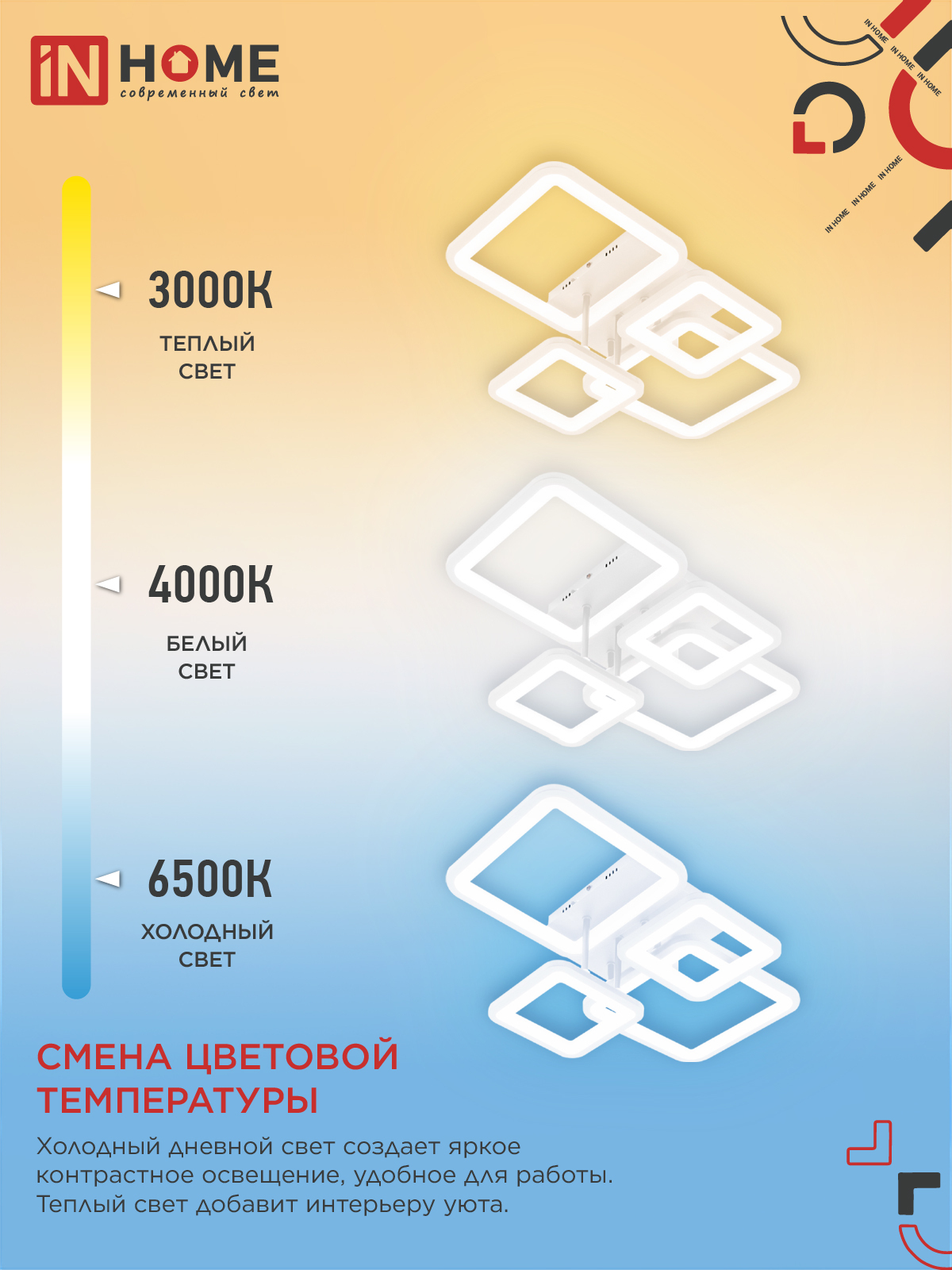Светильник светодиодный ELEGANT ARISTO-W 90Вт 230В 3000-6500K 535х370х150мм пульт ДУ белый IN HOME в Чите