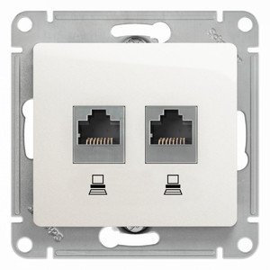 Розетка двойная компьютерная RJ45+RJ45 Glossa SE белая в Чите