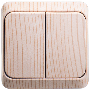 Выключатель двухклавишный ЭТЮД SE накладной с подсветкой сосна в Чите