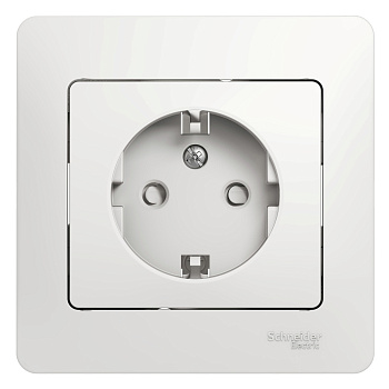 Розетка одинарная Glossa SE с заземлением со шторками белая в сборе в Чите