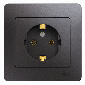 Розетка 1ая с заземлением Glossa графит в сборе в Чите