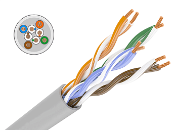 Кабель связи витая пара внутренний НЕ экранированный UTP 4PR 24AWG CAT5e 4х2х0,48 CU серый 305м PROconnect в Чите