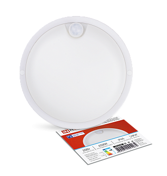 Светильник светодиодный герметичный СПП ИД-2065-КРУГ 20Вт 6500К 1800Лм с инфракрасным датчиком IP65 155мм IN HOME в Чите