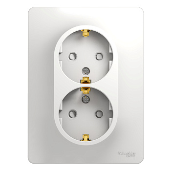 Розетка двойная Glossa SE с заземлением со шторками белая в сборе в Чите