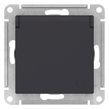Розетка одинарная AtlasDesign SE с заземлением со шторками с крышкой карбон в Чите