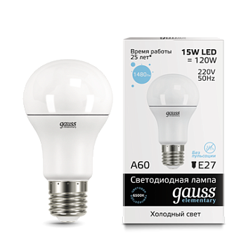 Лампа светодиодная LED-A60 15Вт E27 6500K 1480Лм Elementary GAUSS в Чите