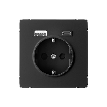 ARTGALLERY РОЗЕТКА 16А с 2 USB A+C, 5В/2,4А/3,0А, 2х5В/1,5А, механизм, КАРБОН в Чите