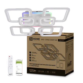 Светильник светодиодный ELEGANT ARIS-125RGB-SMART-WH 125Вт 230В 3000-6500K 8800Лм 585х585х115мм пульт ДУ белый IN HOME в Чите