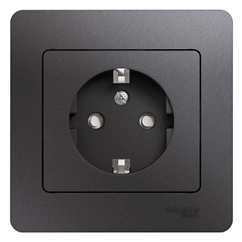 Розетка одинарная Glossa SE с заземлением со шторками графит в Чите