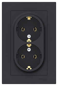 Розетка двойная AtlasDesign SE с заземлением карбон в сборе в Чите