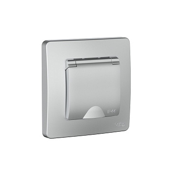 Розетка одинарная с з/к с крышкой со шторками IP44 BLANCA SE алюминий в Чите