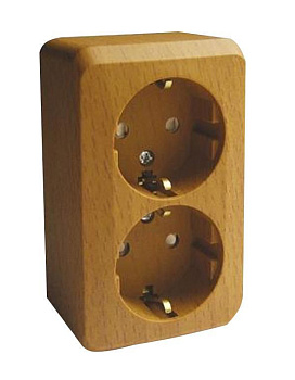 Розетка двойная ЭТЮД SE накладная со шторками с заземлением бук в Чите