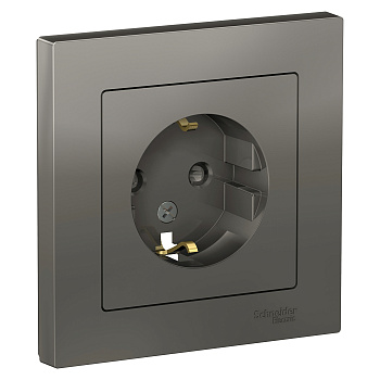 Розетка одинарная AtlasDesign SE с заземлением со шторками сталь в сборе в Чите