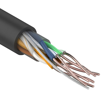 Кабель связи витая пара внешний НЕ экранированный UTP 4PR 24AWG, CAT5e, черный, бухта 305м REXANT (OUTDOOR) в Чите